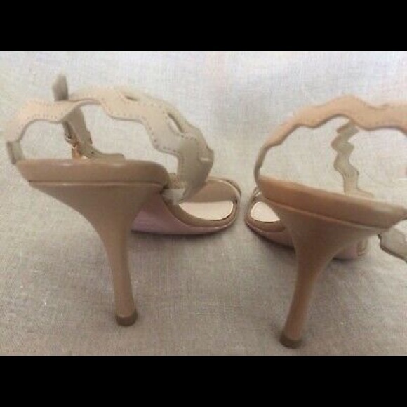 Prada Scalloped Sandals Tan Leather Ankle Strap - Picture 8 of 8